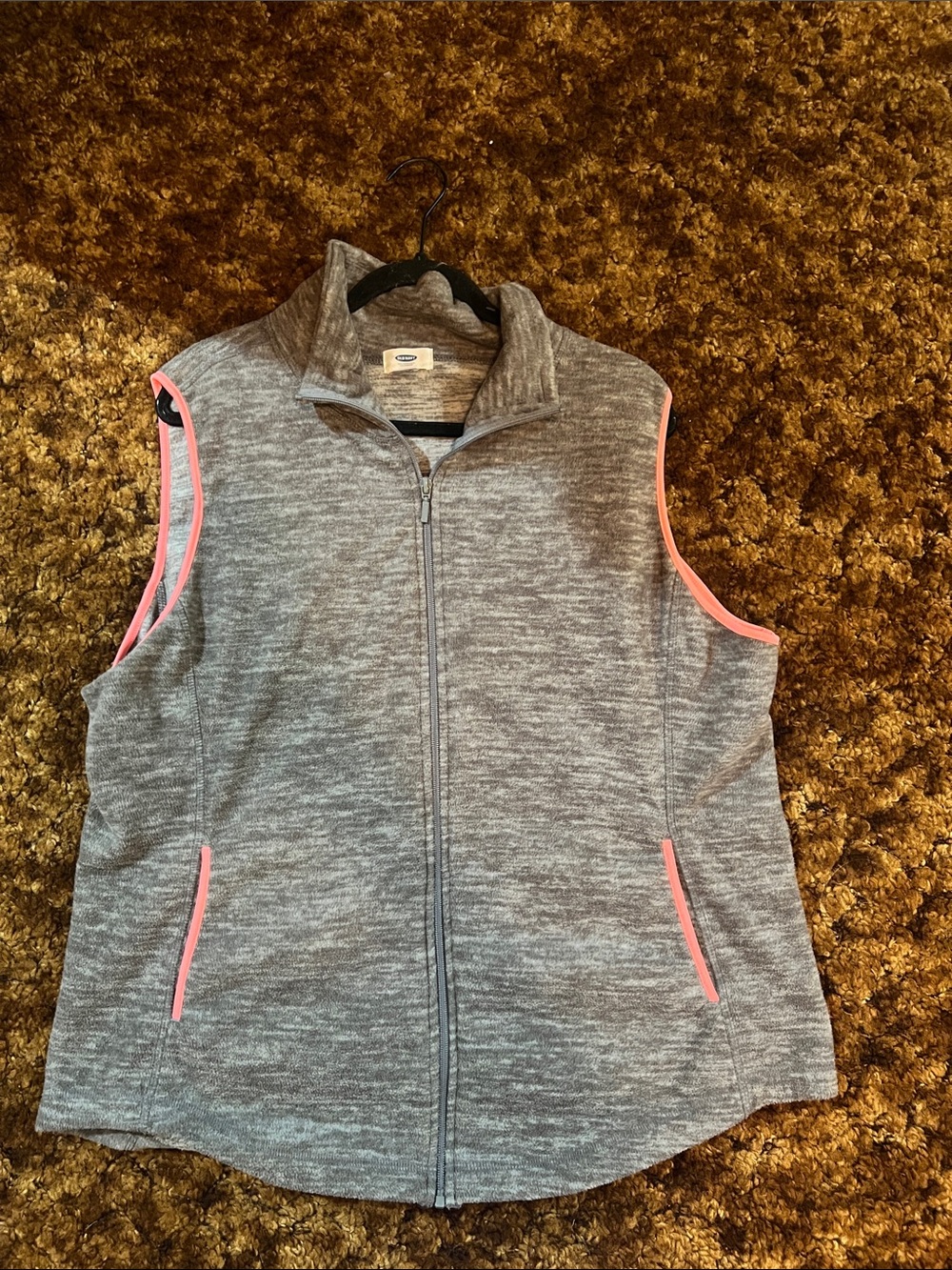 Gray Zip Front Vest with Pink Trim